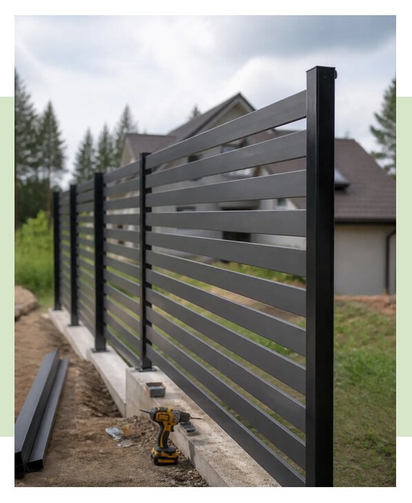 Монтаж горизонтального забора из евроштакетника в Луховицах